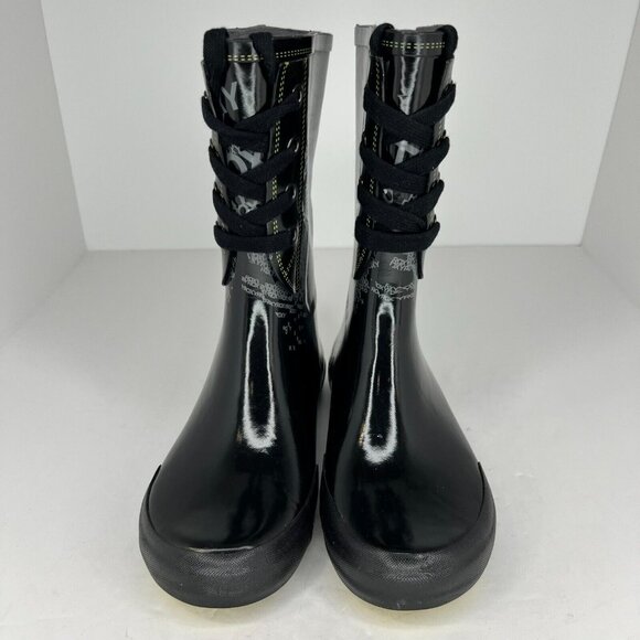 Roxy Womens Drizzle Black Lace Up Rubber Mid Calf Slip On Size 7 Rain Boots - Picture 3 of 9
